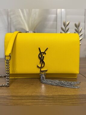 YSL Saint Laurent Wallet on Chain Tassel Yellow SHW